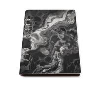 A5 Leather Notebook Refillable - PU Leather Binder Journal A5 Loose Leaf Notebook 6 Ring & 90 Pages Lined Paper, Black Marble Pattern Planner for Writers, Work, Gift 6.9"x 9"