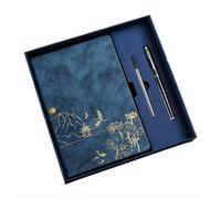 A5 Lined Journal Notebook, 200 Thick Pages Hardcover Vintage Leather Journal for Writing, Leather Journals Notebooks with Pen & Present Box, 180° Lay Flat Notebook with Ribbon Bookmark (蓝色)