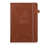 A5 Lined Journal Notebook, Hardcover Leather Journals for Women Men Gifts Office School with 60 Label Stickers, 200 Pages 100gsm Thick Paper, 21.5 X 14.5 cm - Brown
