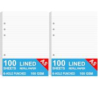 A5 Lined Refills Paper for Filofax Planner/Binders/Organizer, 6 Hole Punched Loose Leaf Paper, 100 Sheets/200 Pages, 100gsm, White, 148 x 210mm (Pack of 2)