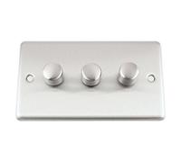 A5 Mains LED Light Dimmer Switch 250W 3 Gang - Satin Matt Chrome - Classic - Push On/Off 2 Way