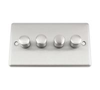 A5 Mains LED Light Dimmer Switch 250W 4 Gang - Satin Matt Chrome - Classic - Push On/Off 2 Way