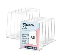 A5 Menu Holders 12 Pack Acrylic Sign Holder Clear L-Shaped Double-Sided Perspex Menu Tabletop Leaflets Poster Display Stands with Slant Back Design for Restaurants Offices Stores Events School
