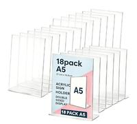 A5 Menu Holders 18 Pack Acrylic Sign Holder Clear L-Shaped Double-Sided Perspex Menu Tabletop Leaflets Poster Display Stands with Slant Back Design for Restaurants Offices Stores Events School