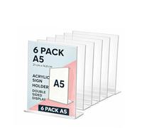 A5 Menu Holders 6 Pack Acrylic Sign Holder Clear L-Shaped Double-Sided Perspex Menu Tabletop Leaflets Poster Display Stands with Slant Back Design for Restaurants Offices Stores Events School