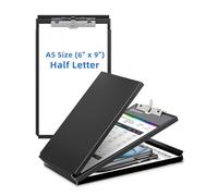 A5 Metal Clipboard with Storage - Memo Size Heavy Duty Recycled Aluminum Clipboard, Binder Form with Privacy Cover, 6x9 Inch Paper Holder for Police, Nurses, Students, and Office Use - Frosted Black