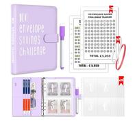 A5 Money Budget Binder, 100 Envelope Saving Challenge, Money Saving Wallet Money Organizer Envelopes Budget Planner with Pen & Tracker, Cash Stuffing Budget Wallet for School Home Office Travel Diary