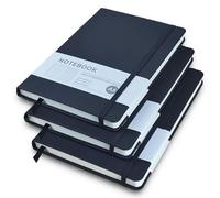 A5 Notebook, 3 Pack A5 Notepad 200 Pages Journal Notebook Hardback Notepad with Lined Pages, PU Leather Lined Notebooks with Bookmark and Elastic Closure for Office School Home & Note Taking - Black