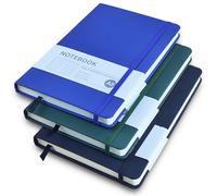 A5 Notebook, 3 Pack A5 Notepad 200 Pages Journal Notebook Hardback Notepad with Lined Pages, PU Leather Lined Notebooks with Bookmark and Elastic Closure for Office School Home (Black+Blue+Green)