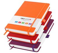 A5 Notebook, 3 Pack Leather Journal Notebook for Women Men, 200 Lined Pages 80GSM Notebooks with Elastic Loop, Pen Loop and Expandable Pocket, Notepad for Office School Supplies (Red, Purple, Orange)