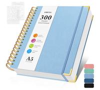 A5 Notebook, Bullet Dotted Journal Notebooks, 300 Pages Leather Note book, 120 GSM Thick No Bleed Through Paper Journals, Small Dot Grid Notebook for Women School Office Writing, 14 x 21cm, Light Blue