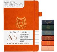 A5 Notebook by Avocado and Spice® with Gift Box & Velvet Bag - A5 Journal Notebook Journals for Women and Men - Travel Journal Hard Back Notebook Lined A5-200 Thick Pages (Orange, Lined)