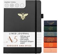 A5 Notebook by Avocado and Spice® with Gift Box & Velvet Bag - A5 Journal Notebook Journals for Women and Men - Travel Journal Hard Back Notebook Lined A5-200 Thick Pages (Black, Lined)
