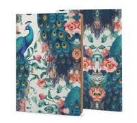 A5 Notebook Cover Leather Beautiful Peacock Flowers Printed, Refillable Premium PU Leather Journal Cover 5x8in, Hardcover Case Protector for 5.6x8.1in Diary - Reusable Gift