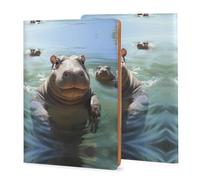 A5 Notebook Cover Leather Cute Hippos Printed, Refillable Premium PU Leather Journal Cover 5x8in, Hardcover Case Protector for 5.6x8.1in Diary - Reusable Gift