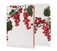 A5 Notebook Cover Leather Holly Berry Branches Printed, Refillable Premium PU Leather Journal Cover 5x8in, Hardcover Case Protector for 5.6x8.1in Diary - Reusable Gift