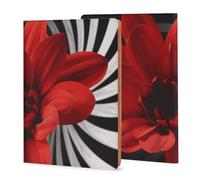 A5 Notebook Cover Leather Red Flower Printed, Refillable Premium PU Leather Journal Cover 5x8in, Hardcover Case Protector for 5.6x8.1in Diary - Reusable Gift