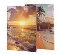 A5 Notebook Cover Leather Tropical Beach at Sunset Printed, Refillable Premium PU Leather Journal Cover 5x8in, Hardcover Case Protector for 5.6x8.1in Diary - Reusable Gift