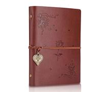 A5 Notebook Leather Journal Girls Notebook Vintage Leather Sketchbook, Refillable Diary Notebook Travel Journals for Women with 6 Ring Binder 200 Blank Brown Pages (Rose Brown)
