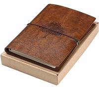 A5 Notebook Leather Vintage Book, Leather Diary, Travellers Journal, Spril Notebook with Line and Elastic Bands for Gift Women Men Girls Boys Student(Brown Tree)