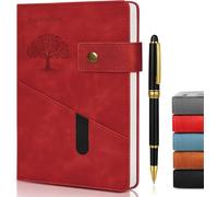 A5 Notebook Lined Journal with Divider, Large Hardcover Leather Journal with Pockets, 100gsm Thick Notepad, Ruled Notebook with Pen School Supplies Office