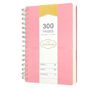 A5 Notebook Spiral Bound 300 Pages Hardback Note Book a5 Lined Wirebound Spiral Notepad for Writing Journal Note Pads for Women Men Work Office School,100gsm Thick Paper,PVC Pocket,14.5 x 21cm (Pink)