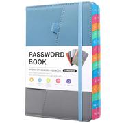 A5 Password Notebook, Blue + Gray, with Alphabetical Tabs for Storing Website Login Information, Refillable Secure Keeper Book, Organized