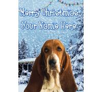 A5 Personalised Basset Hound Dog Christmas Xmas Card ANY NAME refPIDXM70