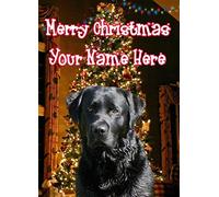 A5 Personalised Black Labrador Christmas Tree Card ANY NAME Xmas PIDOA502