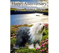 A5 Personalised Old English Sheepdog Happy Anniversary Card refPID100