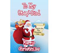 A5 Personalised Santa's Naughty List STEP-DAD Humor Xmas Card PIDXMNL