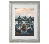 A5 Photo Frame Gallery Picture frame with A6 mat,Freestanding and Wall Mountable,Silver