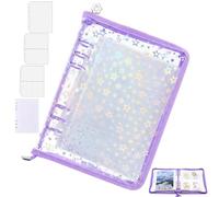 A5 Photocard Binder & Sticker Organiser Book Blue Star Zippered Photo Album Folder with 50 Inner Sleeves Refills 6 Ring Collectable Card Storage for Photocards, Business Cards (Purple)