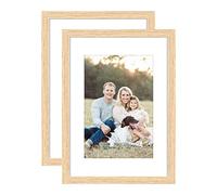 A5 Picture Frame Made of Solid OAK Wood with Perspex Front,21x15cm Photo Frame Display 9 x 14 cm Picture with Mat or 8 x 6 inch without Mat,Freestanding and Wall Mountable,2 Pack