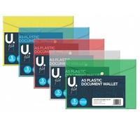 A5 Plastic Stud Document Wallets Files Folders Filing Colour Assorted 5 Pack