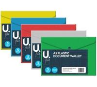 A5 Plastic Stud Document Wallets Files Folders Filing Colour Assorted 5 Pack