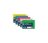 A5 Plastic Stud Document Wallets Files Folders Filing Colour Assorted 5 Pack