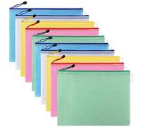 A5 Plastic Wallet, 10Pcs A5 Folder, Mesh Zipper Pouch, Waterproof Document Wallet, File Wallets for School, Office, Travel Storage Bags (Multi Colors)