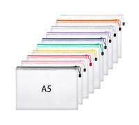 A5 Plastic Wallets, 10 Pack Zip Lock Bags Mesh Document Wallet File Folders Zip Pouches with Labels for School Office Supplies Home Travel Storage (10 Colors)