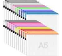 A5 Plastic Wallets, 24PCS Plastic File Storage Bag, A5 Zip Wallets Zip Lock Bags Waterproof Mesh Document Bags, Zipper Storage Pouch, File Storage Pouches for Homework School Office Storage,12 Color