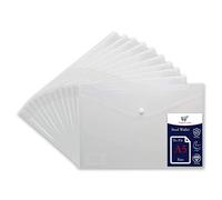 A5 Plastic Wallets Clear Popper Wallet Envelope Folders Transparent School Document Folder Press Stud Wallet Carry File Pockets Plastic Folder Office Files Button Closure (to Fit A5 Size - 100 Files)