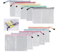 A5 Plastic Wallets Mesh Zipper Pouch with Label Pocket, Pack of 10, Durable Document Folder File Storage Bags for Office, School, Travel - Assorted Vibrant Colours, 24 x 17.5 cm