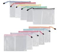 A5 Plastic Wallets Mesh Zipper Pouch with Label Pocket, Pack of 10, Durable Document Folder File Storage Bags for Office, School, Travel - Assorted Vibrant Colours, 24 x 17.5 cm
