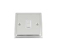 A5 Products Light Switch 1 Gang - Polished Chrome Trimline - White Insert Metal Switch - 10 Amp Single 1 Gang 2 Way
