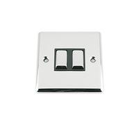 A5 Products Light Switch 2 Gang Polished Chrome Classic - Black Insert - Metal Rocker Switches - 10A 2 Gang 2 Way
