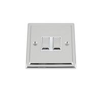 A5 Products Light Switch 2 Gang - Polished Chrome Trimline - White Insert Metal Switch - 10 Amp Double 2 Gang 2 Way