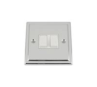 A5 Products Light Switch 2 Gang - Polished Chrome Trimline - White Insert Plastic Switch - 10 Amp Double 2 Gang 2 Way