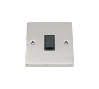 A5 Products Wall Light Switch Single 1 Gang - Satin Matt Chrome Square - Black Insert - Plastic Rocker Switch - 10 Amp 1 Gang 2 Way