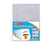 A5 Punch Pockets Clear Plastic Punched Pockets 60 Micron Filing Folders Wallets Sleeves Document Files for Ring Binder Punched Pockets by E&A Distribution Limited