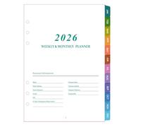 A5 Refill Diary 2026, 1 Week on 2 Pages Organizer with Monthly Tabs, Extra Notes Contact, Weekly Planner Inserts, Diary 2026 Refill